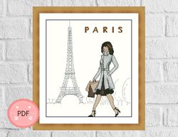 Cross Stitch Pattern, Parisian Girl,Elegant Women, Pdf Format ,Instant Download,X Stitch Pattern,France,French Women