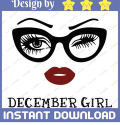December Girl SVG, Woman With Glasses Svg Printable, Girl With Bandana Design, Blink Eyes , December Svg,  Sublimation
