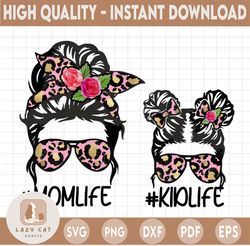 Pink Leopard mom life kid life png, skull sublimation designs downloads matching family  messy buns sunglasses headband