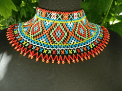 Colored traditional ukrainian seed bead necklace embroidery Wide beaded necklace collar embroidery Wide colored necklace