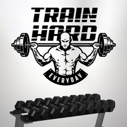 Train Hard Workout Bodybuilder Gym Fitness Crossfit Coach Sport Muscles Wall Sticker Vinyl Decal Mural Art Decor