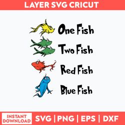 One Fish Two Fish Red Fish Blue Fish Svg, Dr Seuss Svg, Png Dxf Eps File