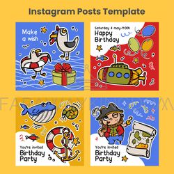 BIRTHDAY PIRATE POST Design Cards Social Media Templates
