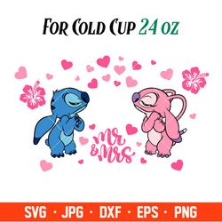 Mr & Mrs Stitch & Angel Full Wrap Svg, Starbucks Svg, Coffee Ring Svg, Cold Cup Svg, Cricut, Silhouette Vector Cut File