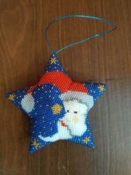 3D beaded star on a Christmas tree with Santa Claus Beaded decorations for the Christmas tree Festive home decor