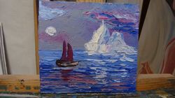 Seascape ship at sea picture marine oil painting 5*5 inch sea art