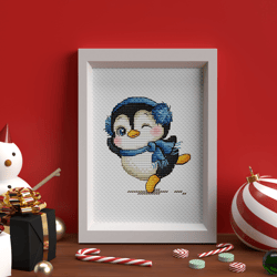 Christmas Cross Stitch Pattern Penguin Small Cross Stitch Christmas DIY Gift Kawaii Christmas Card Needlepoint Easy PDF