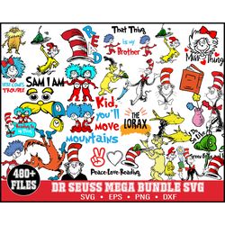 480 Dr Seuss Svg Bundle, Cat In The Hat SVG, Dr Seuss Hat SVG,Green Eggs And Ham Svg, Dr Seuss for Teachers Svg, Lorax S