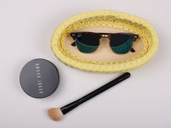 Desktop glasses holder 50th birthday gift for women Oval crochet storage basket Reading glasses case