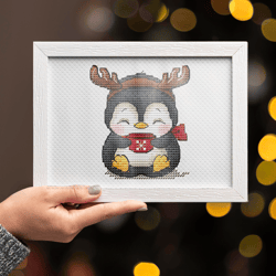 Penguin Cup Cross Stitch Pattern Christmas Gift Penguin Embroidery Instant Download Small Cross Stitch Christmas Crafts