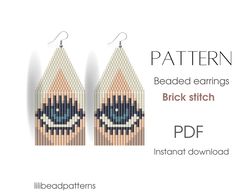 Eye Earring pattern for beading - Brick stitch pattern for beaded fringe earrings - Instant download.
