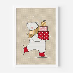 Polar Bear Cross Stitch Pattern PDF, Christmas Decoration Hand Embroidery Digital Design, Winter Decor, Animal Beginner
