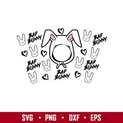 Bad Bunny Ears Full Wrap, Bad Bunny Ears Full Wrap Svg, Starbucks Svg, Coffee Ring Svg, Cold Cup Svg,png, dxf, eps file