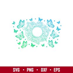 Butterflies Floral Full Wrap, Butterflies Floral Full Wrap Svg, Starbucks Svg, Coffee Ring Svg, Cold Cup Svg, png,eps, d