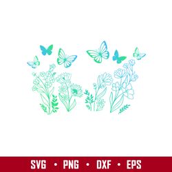 Butterfly Floral Full Wrap, Flowers And Butterflies Full Wrap Svg, Starbucks Svg, Coffee Ring Svg, Cold Cup Svg, png,eps