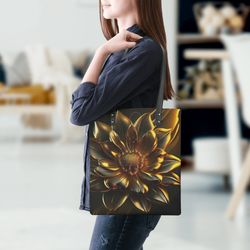 PU Leather Handbags Bright Colorful Golden Flowers 6d Pattern