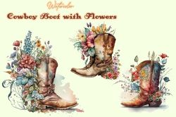 Watercolor Cowboy Boot With Flowers