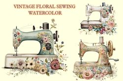 Vintage Floral Sewing Watercolor