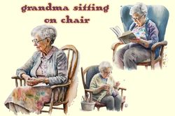 Grandma Sitting On Chair Watercolor
