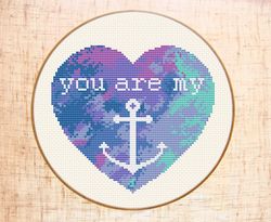 You are my Anchor Cross Stitch Pattern Modern Cross Stitch Ocean Watercolor Cross Stitch Sea PDF