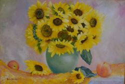 Sunflowers  Original Oil Painting Yellow Flowers Artwork Bouquet Floral Art on Stretched Canvas