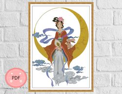 Cross Stitch Pattern,Chang Er Moon Goddess ,Pdf Format ,Instant Download,X Stitch PatternFull Coverage