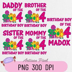 Personalized Name and Age Png, Barney Birthday Png, Custom Family Matching Png, Kids Party Png