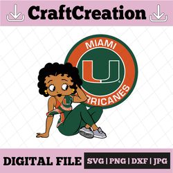 Betty Boop With Miami Hurricanes PNG File, NCAA png, Sublimation ready, png files for sublimation,printing DTG printing