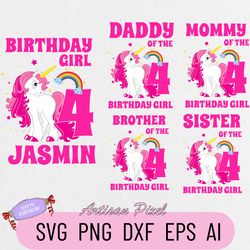 Unicorn Birthday Svg, Custom Family Matching Svg, Kids Party Svg, Personalized Name and Age Svg
