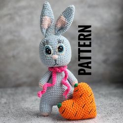 Amigurumi bunny rabbit, crocher pattern in English bunny and crochet heart-carrot, crochet toy pattern, easter bunny, ea