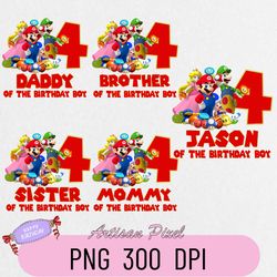 Mario Birthday Png, Custom Family Matching Png, Kids Party Png, Personalized Name and Age Png