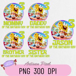 Spongebob Birthday Png, Custom Family Matching Png, Kids Party Png, Personalized Name and Age Png