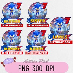 Sonic Birthday Png, Custom Family Matching Png, Kids Party Png, Personalized Name and Age Png