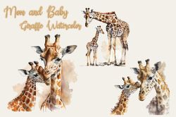 Mom and Baby Giraffe Watercolor