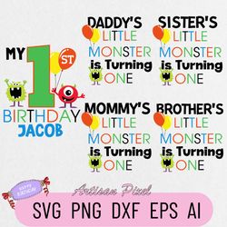 Little Monsters Birthday Svg, Custom Family Matching Svg, Kids Party Svg, Personalized Name and Age Svg