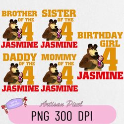 Masha And Bear Birthday Png, Custom Family Matching Png, Kids Party Png, Personalized Name and Age Png