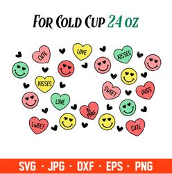 Smiley Hearts Full Wrap Svg, Starbucks Svg, Coffee Ring Svg, Cold Cup Svg, Cricut, Silhouette Vector Cut File