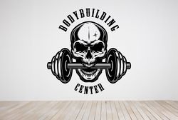 Bodybuilding Center, Gym, Workout Fitness Crossfit Coach Sport Muscles Skull Wall Sticker Vinyl Decal Mural Art Decor