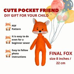 A pattern for sewing a fox doll with a photo instruction