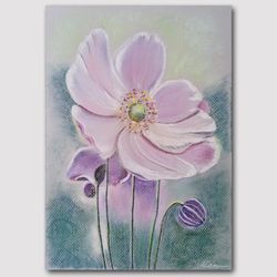 Original handmade pastel painting Lilac anemone Lilac delicate flower painting Living room Wall decor Bedroom Wall Decor