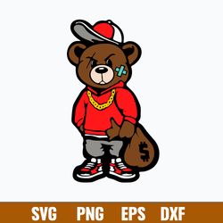 Gangster Teddy Bear Money Bags Good Chain Necklace Sneaker Svg, Png Dxf Eps File