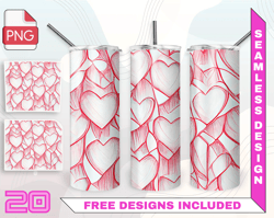 Painted Hearts Tumbler Wrap Seamless Designs - Skinny Tumbler 20oz Design PNG