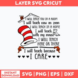 I Will Teach You In A Room I Will Teach Now On Zoom Svg, Cat In The Hat Svg, Dr Seuss Svg, Png Dxf Eps File
