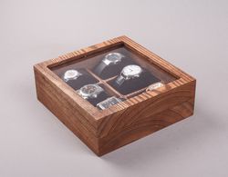 Watch organizer Wooden jewelry box with lid Engraved display case Handcrafted storage Christmas gift for men and women