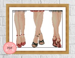 Cross Stitch Pattern,High Heels ,Pdf Digital File, Women X Stitch Chart,Fashion Design,Girly