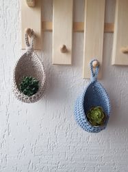 Hanging wall wicker planter basket or air plant holder housewarming gift - entryway door organizer