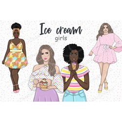 Ice Cream Clipart | Vacation Girl Illustration Set