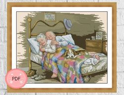 Cross Stitch Pattern,Sweet Home,Pdf, Instant Download ,Romantic Older Couple,Peaceful Artwork