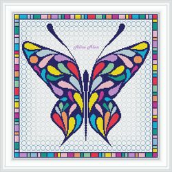Cross stitch pattern Butterfly stained glass silhouette insects butterflies colorful pillow counted crossstitch patterns