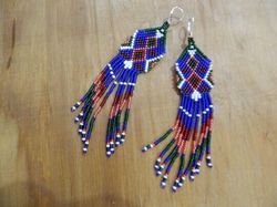 Long beaded earrings huichol earrings Long geometric earrings Mexican style Boho style Long fringe earrings boho earring